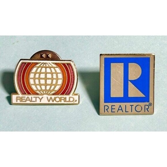 Realty World & Realtor - 2 Real Estate Collectible or ID Lapel Pins - Picture 1 of 2